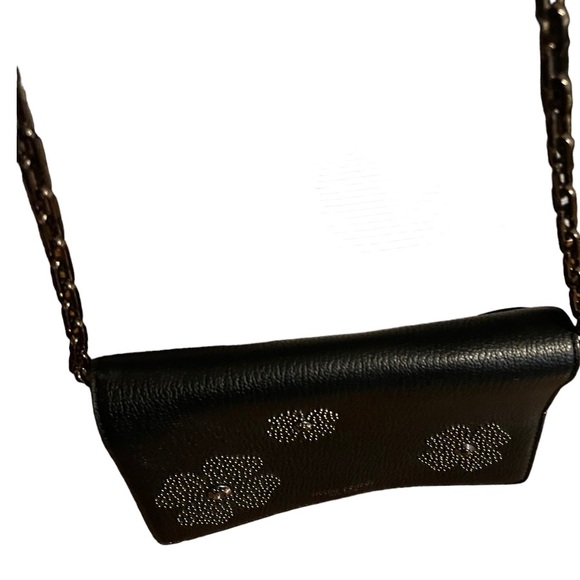 Henri Bendel Crossbody Studded Flower Bag Black Leather 8X5 Inches Casual - Picture 8 of 15